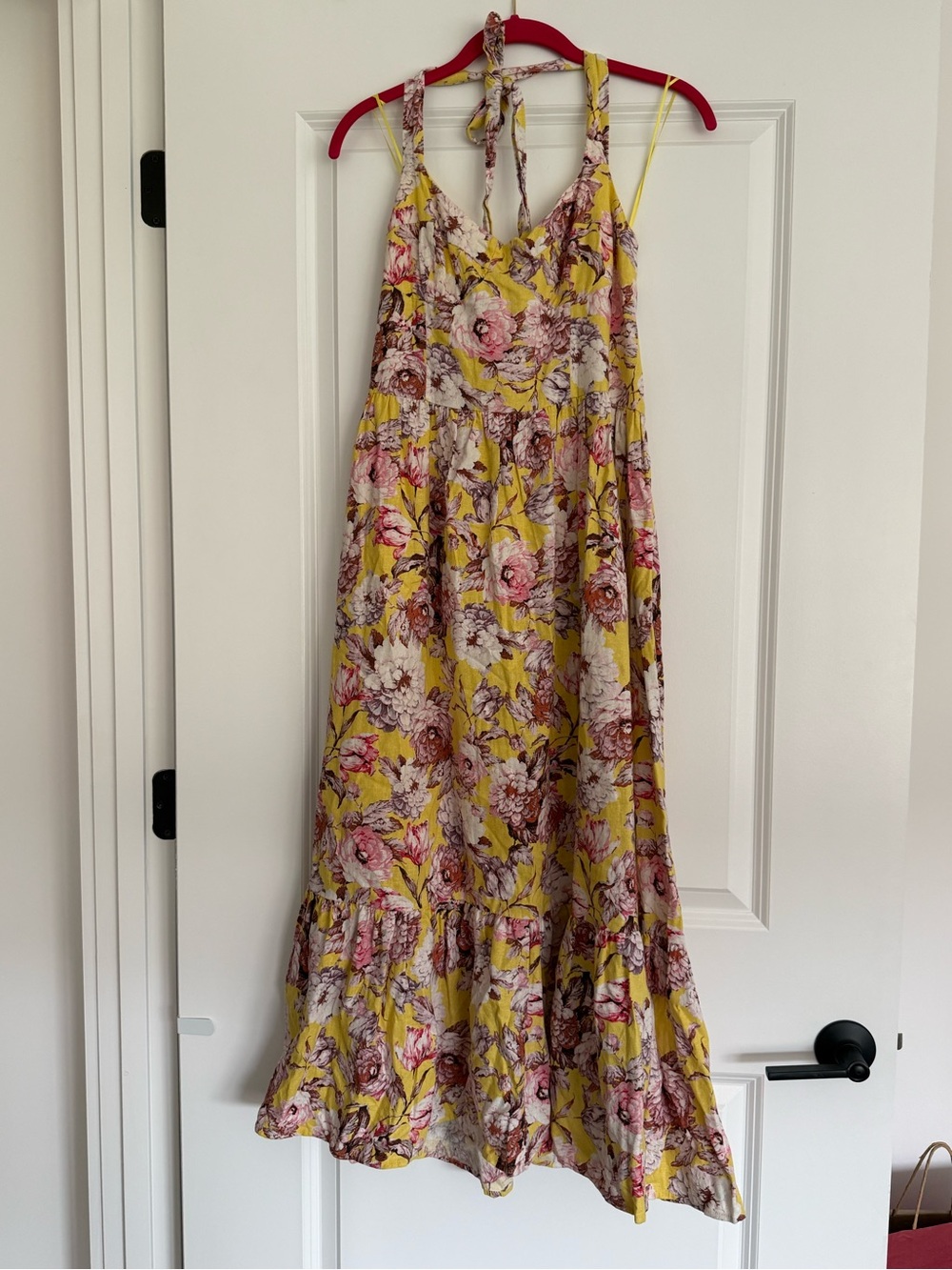 Bardot Labella Halter Yellow Floral Linen Midi Dress Women’s Size Medium